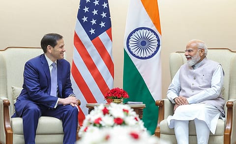 US Secretary of State Marco Rubio (left) and Prime Minister Narendra Modi, in New Delhi.