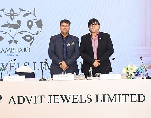 (L-R) Mr. Nitin Gilara, CMD and Mr. Prateek Gilara, Whole-Time Director at the IPO launch of Advit Jewels Ltd. in Mumbai.