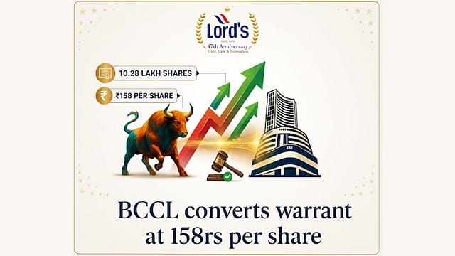 Lord's Mark Industries Ltd Confirms Share Conversion Entitlement of 10.28 Lakh Shares at ₹158 Per Share Lord's Mark Industries Ltd Confirms Share Conversion Entitlement of 10.28 Lakh Shares at ₹158 Per Share