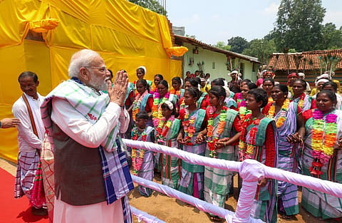 Prime Minister Narendra Modi visits Pahadpur village in Odisha's Mayurbhanj district