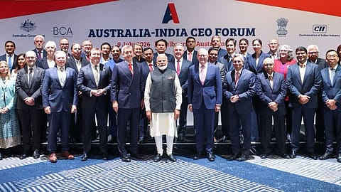 Prime Minister Narendra Modi and Australian Prime Minister Anthony Albanese at the Australia-India CEO Forum in Melbourne.