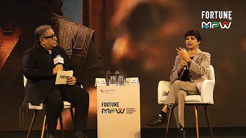 Jyoti Deshpande, President, Media and Content Business, Reliance Industries Limited, during a fireside chat with Fortune India Editor-in-Chief and Group Head – Business Publications, RPSG Group, at the Fortune India MPW 2026 event.