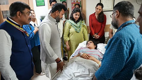 Civil Aviation Minister Ram Mohan Naidu visits Fortis Hospital in New Delhi to meet the injured passengers and crew