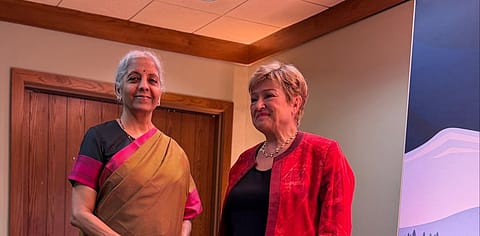 Finance Minister Nirmala Sitharaman with International Monetary Fund (IMF) Managing Director Kristalina Georgieva