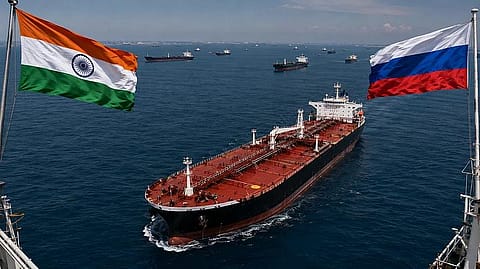 An oil tanker at a refinery terminal in India. Continued Russian crude imports have come under increasing scrutiny from the US amid efforts to tighten sanctions on Moscow.
