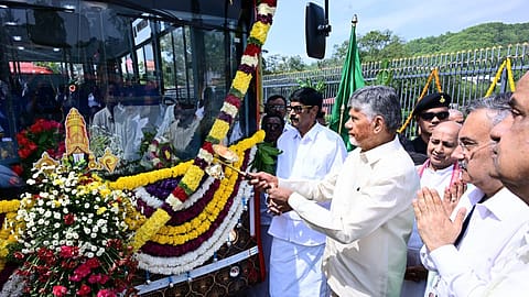 The buses were formally flagged off by Andhra Pradesh Chief Minister N. Chandrababu Naidu at an event in Tirumala.