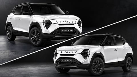 Mahindra XUV 3XO Revx Edge in white, showcasing the SUV’s exterior design and dual-tone styling.