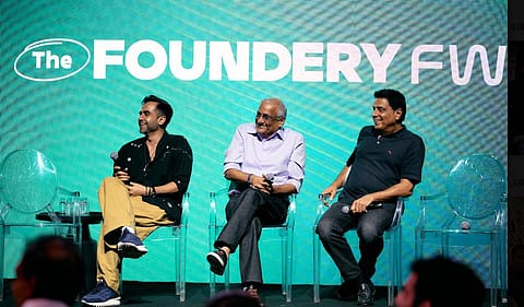 (From left) Nikhil Kamath, Kishore Biyani, and Ronnie Screwvala.