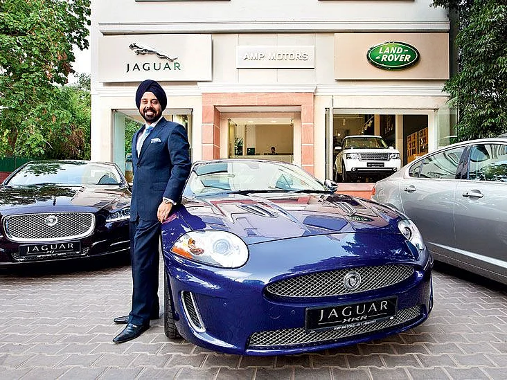 Spot the salesman: Gurmeet Singh Anand at his Jaguar Land Rover dealership in Delhi. 
