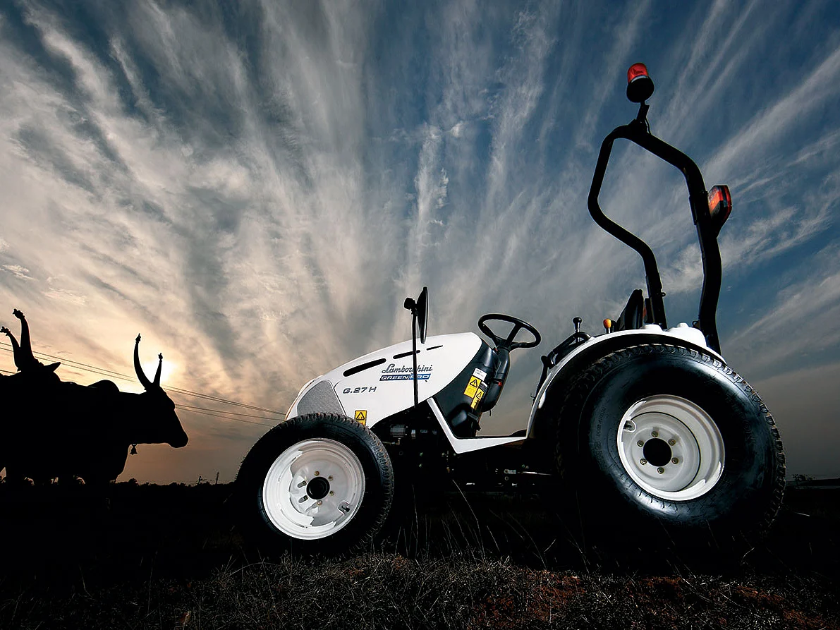 The 30-hp Lamborghini tractor, the smallest in its stable, which will plough farmlands in six months.  