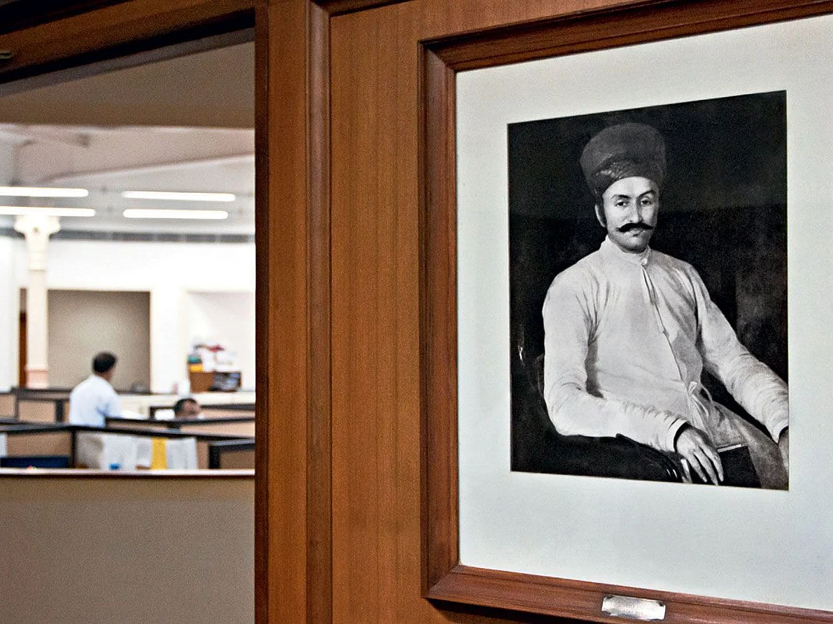 A portrait of Framji Nasserwanji Patel, a partner in Wallace & Co., which founded BBTC, at the company’s headquarters in Mumbai.