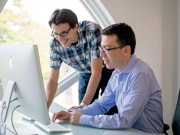 Duolingo co-founders Severin Hacker (left) and Luis von Ahn hope to revolutionise online education.