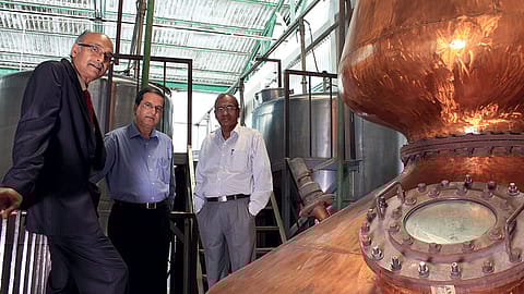 (From left) Amrut Distilleries’ CMD N.R. Jagdale, vice president (production) Surrinder Kumar, and technical director M. Meyappan.