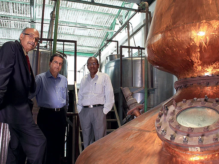 (From left) Amrut Distilleries’ CMD N.R. Jagdale, vice president (production) Surrinder Kumar, and technical director M. Meyappan.