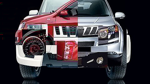 A mosaic of the various design elements that go into the making of a Mahindra vehicle.