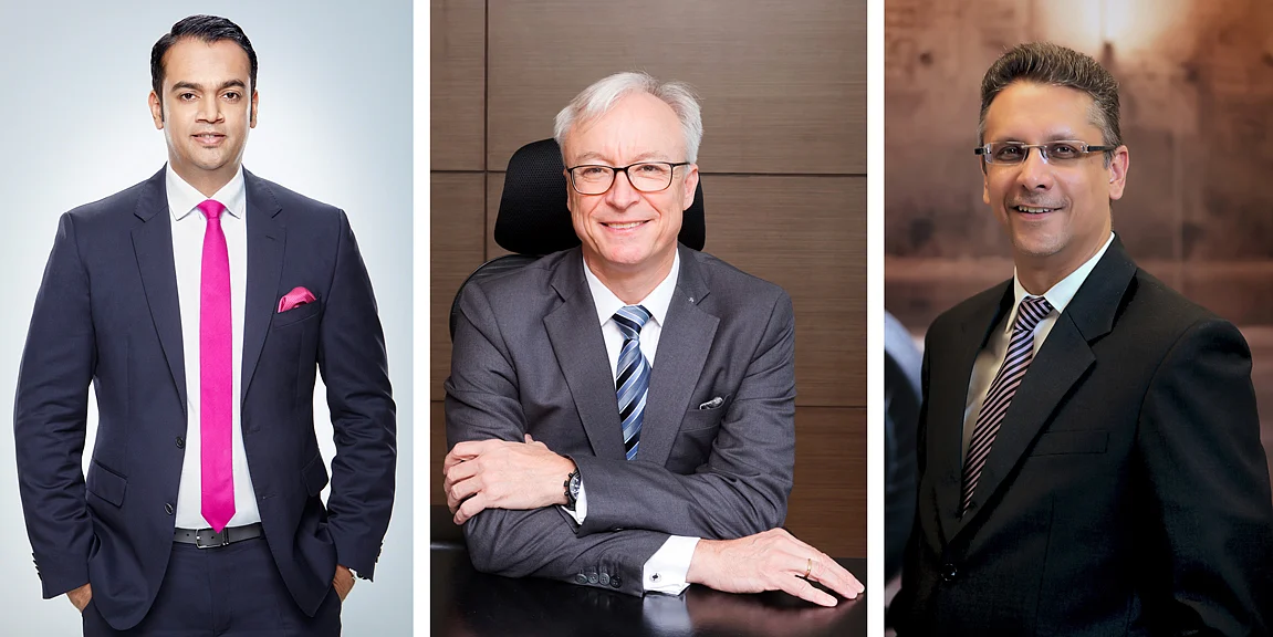 

Rahil Ansari, head, Audi India, Roland Folger, managing director and chief executive officer, Mercedes-Benz, and Vikram Pawah, president, BMW Group India.