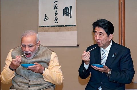 Udon Diplomacy: Narendra Modi (left) and Shinzo Abe
