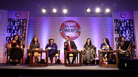 Meena Ganesh, Ameera Shah, Zia Mody, Govindraj Ethiraj, R.M. Vishakha, Archana Hingorani and Jyoti Deshpande at the Most Powerful Women summit. Photo by Sanjay Rawat.