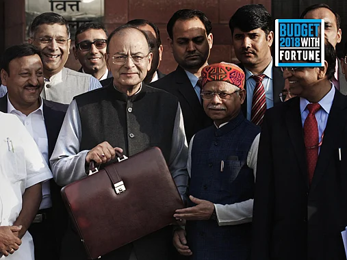 Finance Minister Arun Jaitley  before presenting Union Budget 2018 in the parliament. Photo by Sanjay Rawat.