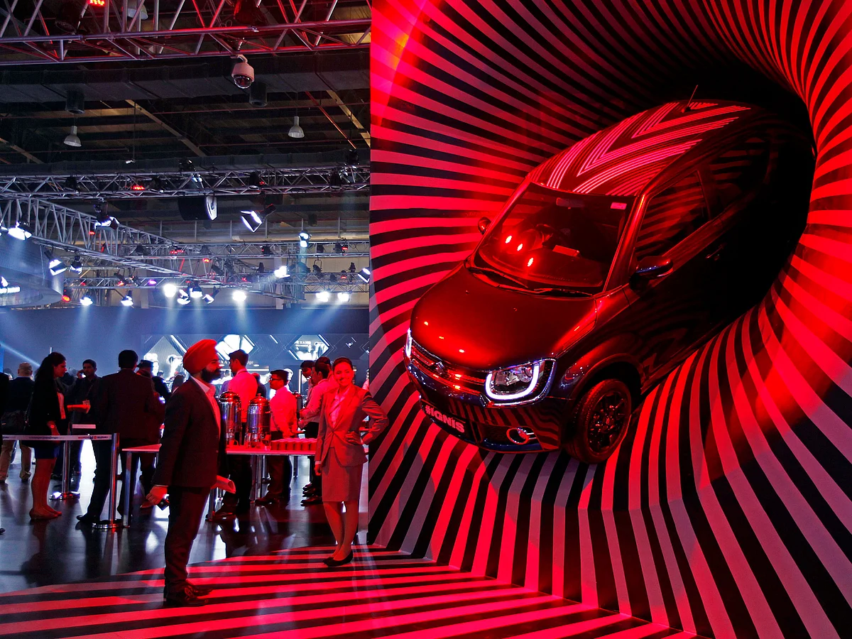 Maruti Suzuki’s edgy installation with the Ignis at the car maker’s pavilion at Auto Expo 2018. Photo by Sanjay Rawat.&nbsp;