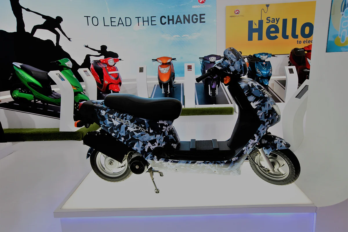 Hero Electric’s electric scooter on display at Auto Expo 2018.&nbsp;