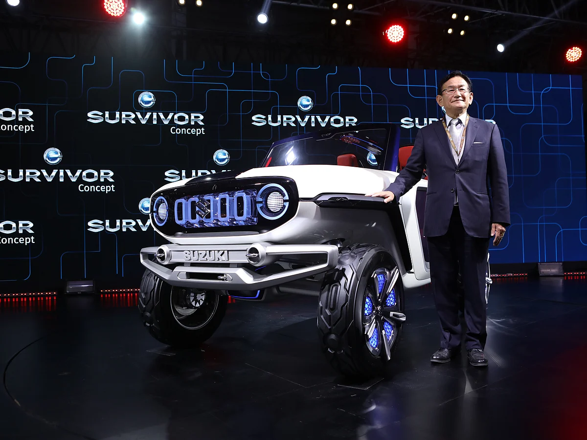 Kenichi Ayukawa, MD &amp; CEO, Maruti Suzuki showcasing “e-SURVIVOR Concept” at Auto Expo 2018. Photo from Maruti Suzuki&nbsp;