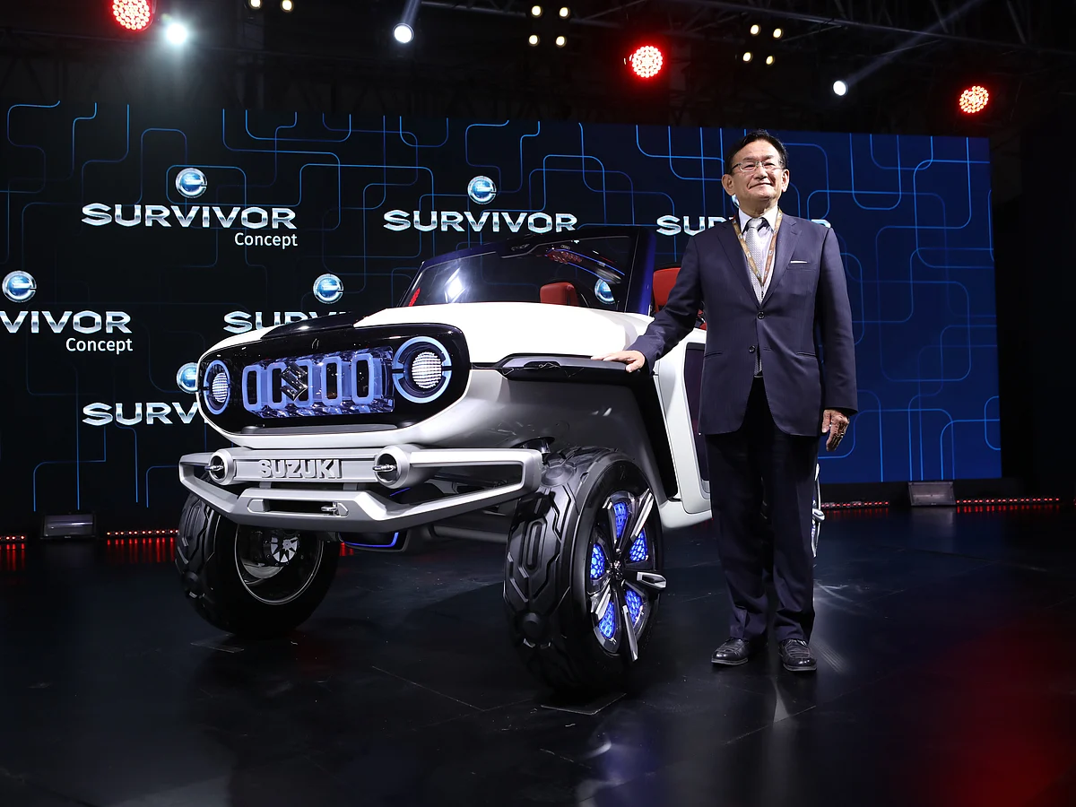 Kenichi Ayukawa, MD &amp; CEO, Maruti Suzuki showcasing “e-SURVIVOR Concept” at Auto Expo 2018. Photo from Maruti Suzuki&nbsp;