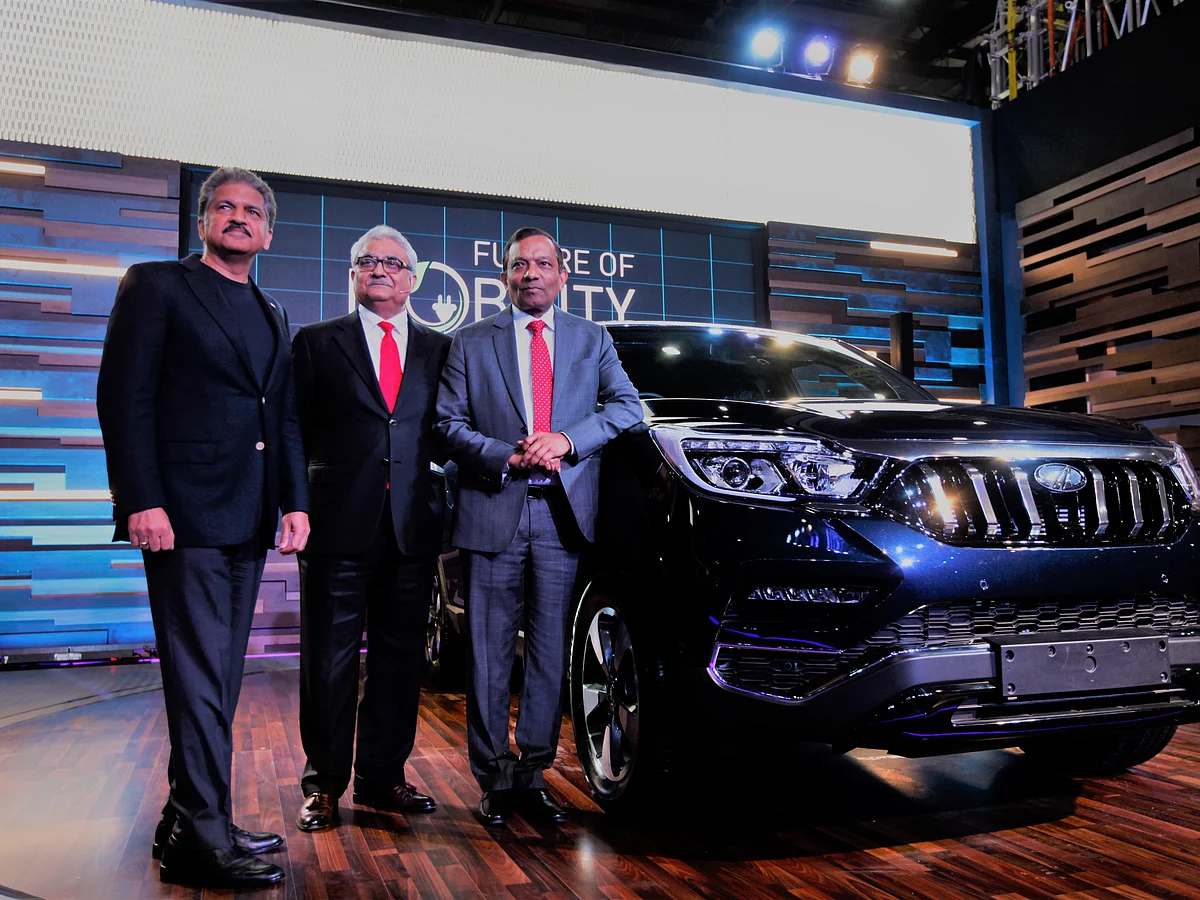 Anand Mahindra, Rajan Wadhera and Pawan Goenka at Auto Expo 2018, in Greater Noida. Photo by Sanjay Rawat