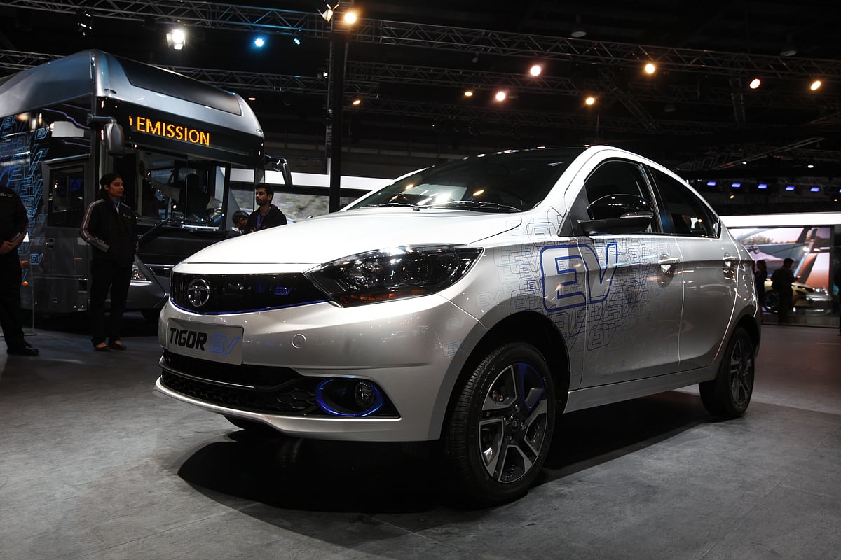 Tata Tigor electric vehicle at the Auto Expo.&nbsp;