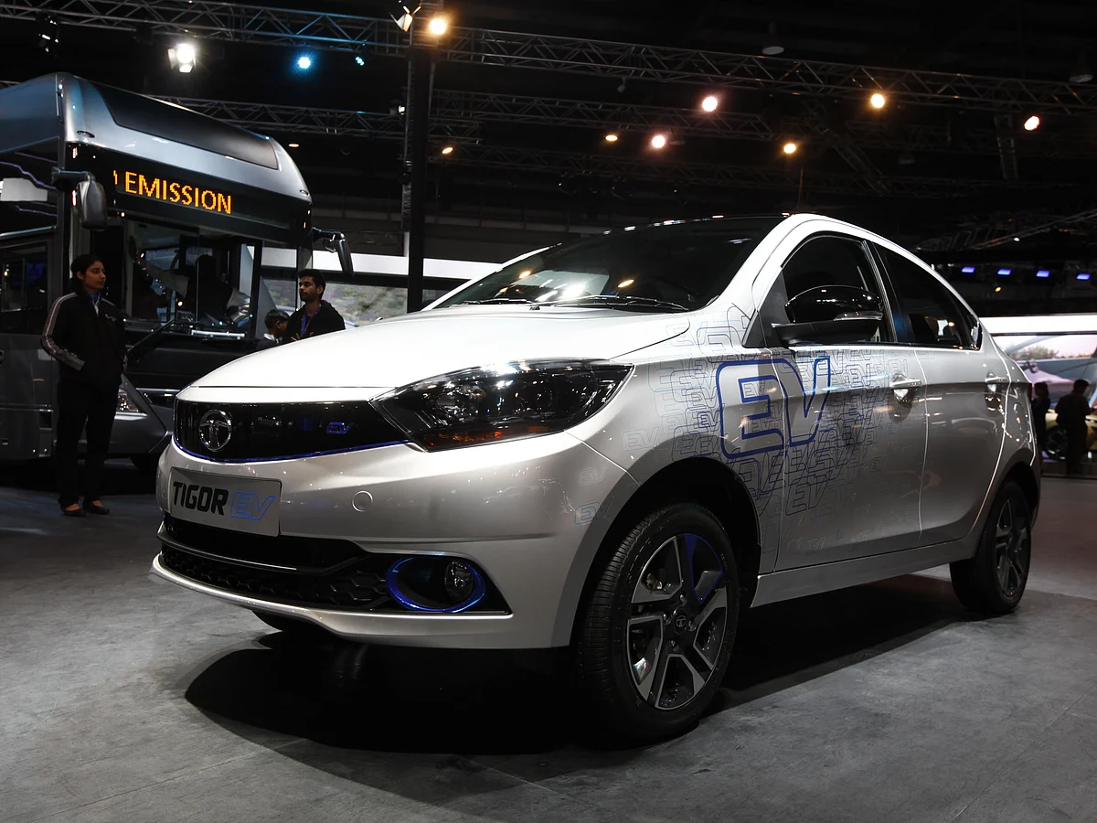 Tata Tigor electric vehicle at the Auto Expo.