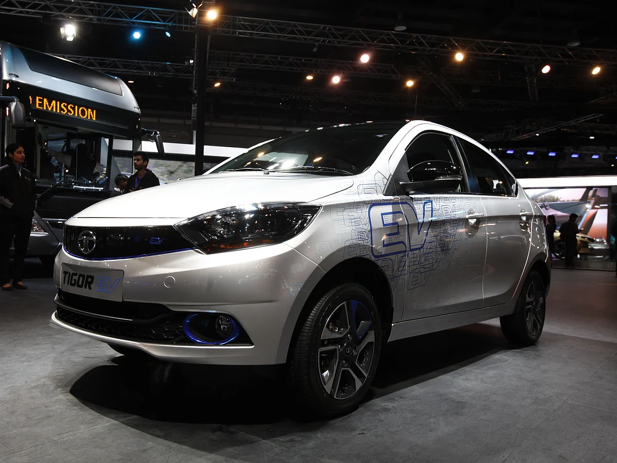Tata Tigor electric vehicle at the Auto Expo.