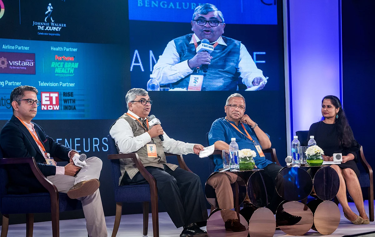 Samit Ghosh, Krishnakumar Natarajan and Mukul Gulati, in conversation with senior editor Deepti Chaudhary.