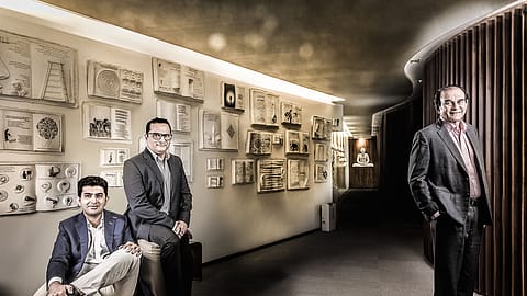 (From right) Harsh Mariwala, chairman, Marico; Chaitanya Deshpande, chief financial officer; and Rishabh Mariwala, CEO, Sharrp Ventures.