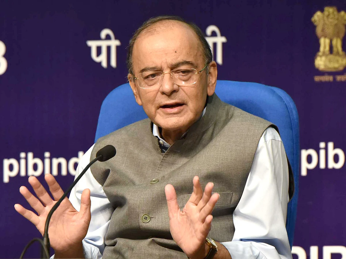  Union Minister for Finance and Corporate Affairs, Arun Jaitley addressing a press conference, in New Delhi on September 17, 2018.