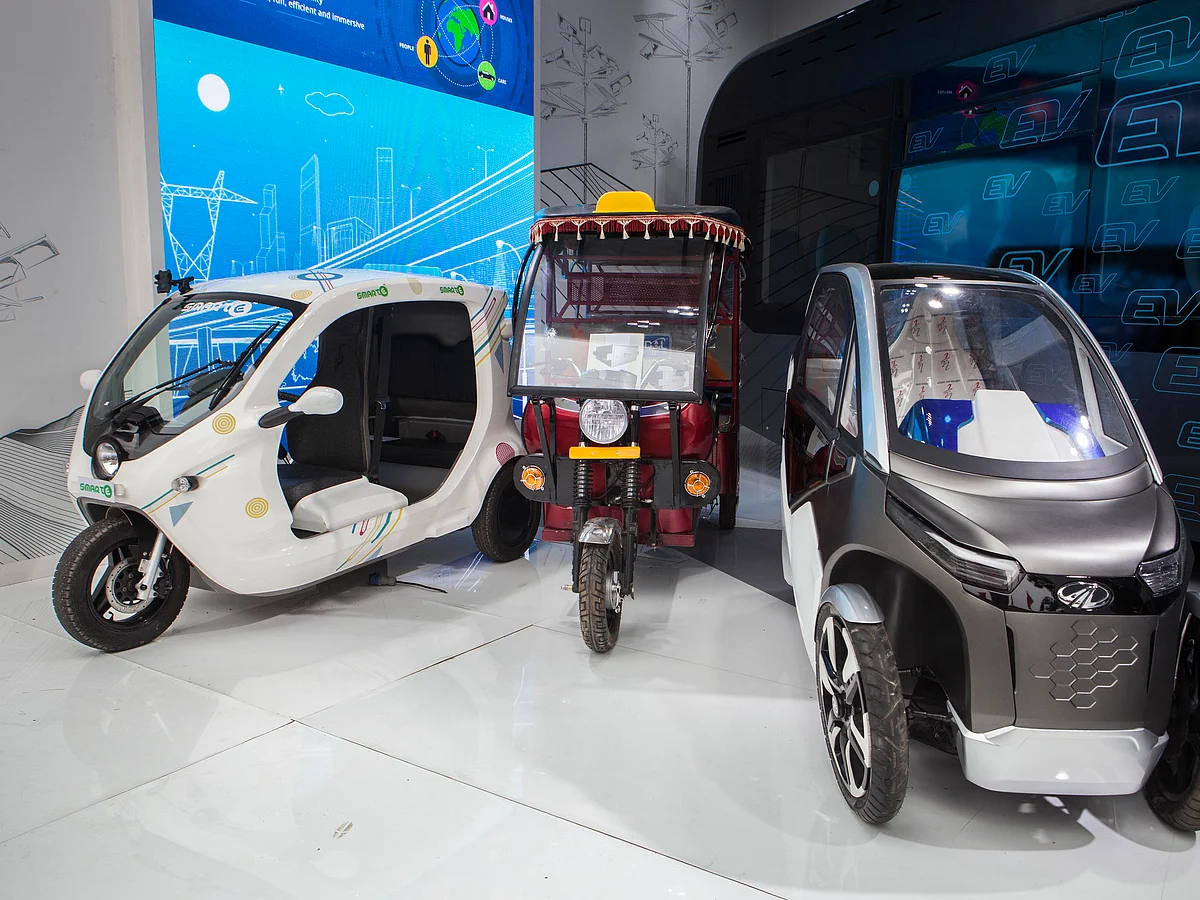 EV models displayed at the MOVE Summit in Delhi.