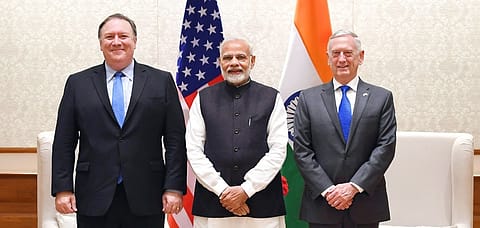 Prime Minister Narendra Modi meets the US Secretary of State Michael R. Pompeo and the US Secretary of Defence James Mattis, in New Delhi.