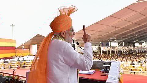 Prime Minister Narendra Modi addressing a public meeting in Haryana.