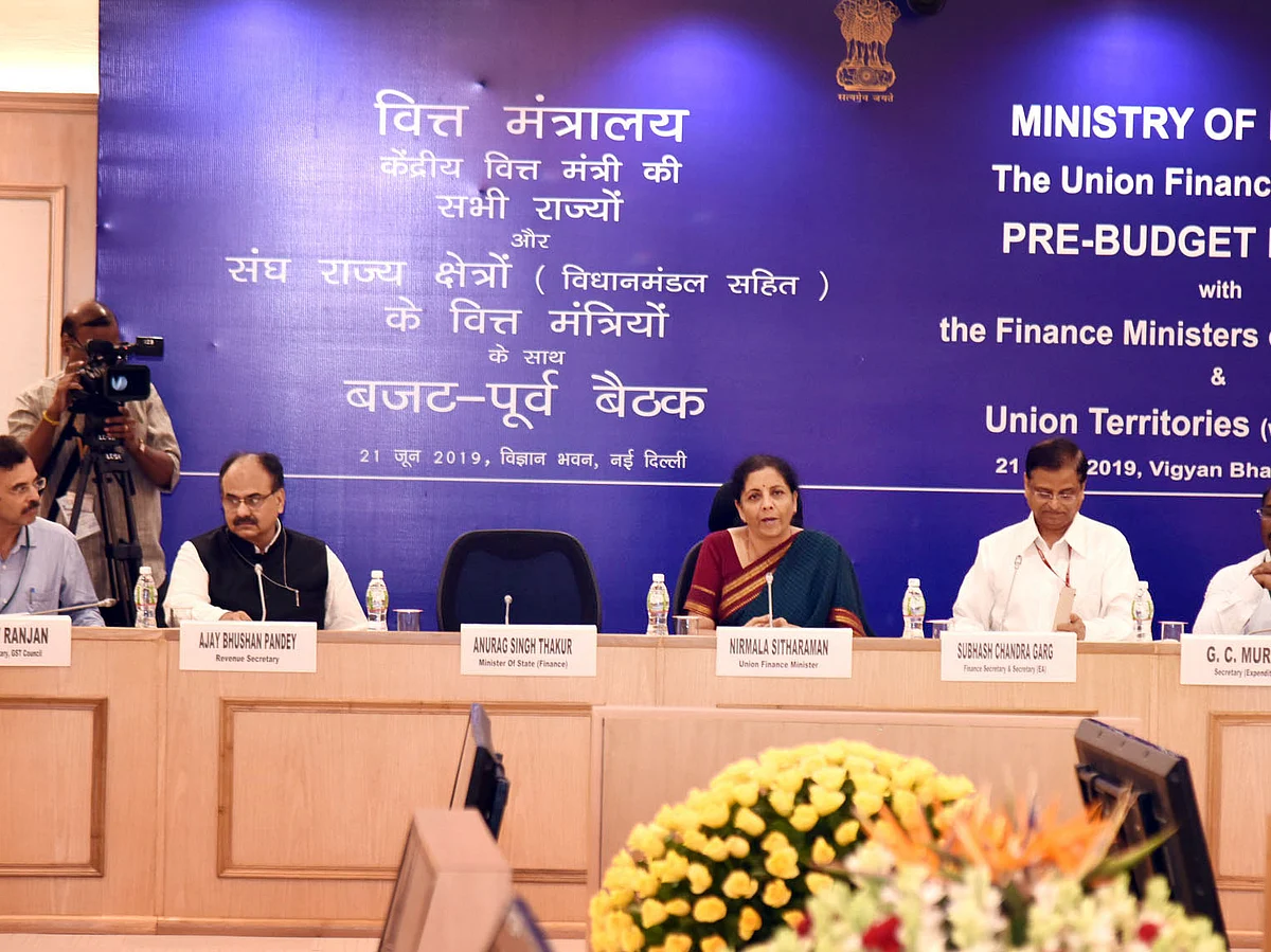 Minister for finance and corporate affairs, Nirmala Sitharaman chairing the pre-Budget consultation with the finance ministers of all states and Union Territories, in New Delhi on June 21, 2019.