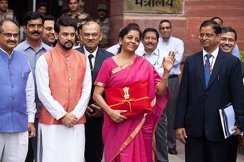 Finance minister Nirmala Sitharaman with MoS for finance Anurag Thakur.