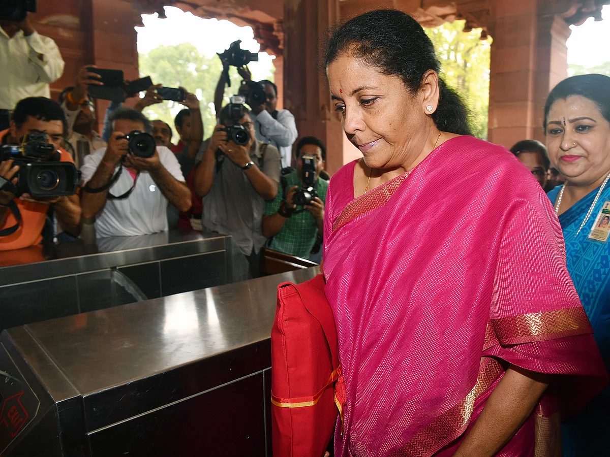 The Union Minister for Finance and Corporate Affairs Nirmala Sitharaman arrives at the Parliament to present the Union Budget 2019-20, in New Delhi on July 05, 2019.