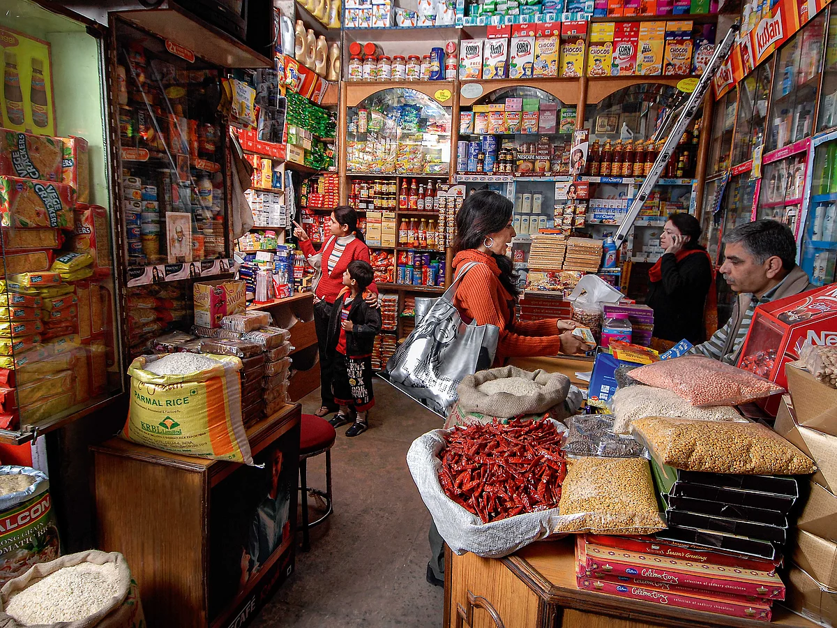 Customers shopping at a grocery store