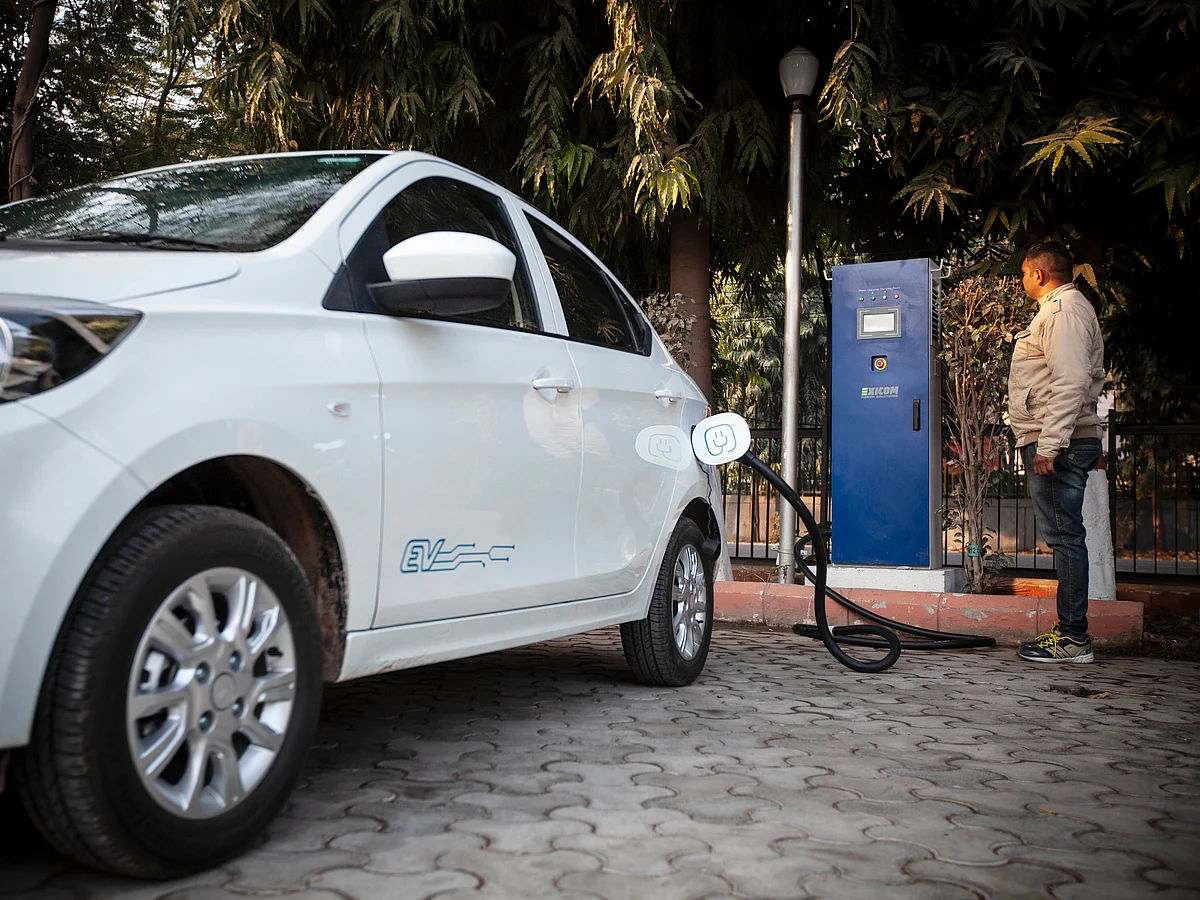 An electric vehicle charging station in Delhi