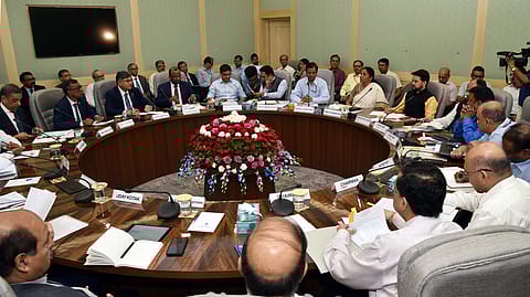 Union minister for Finance and Corporate Affairs Nirmala Sitharaman chairing the Pre-Budget consultation with representatives from Financial Sector & Capital Markets, in New Delhi on June 13, 2019. 