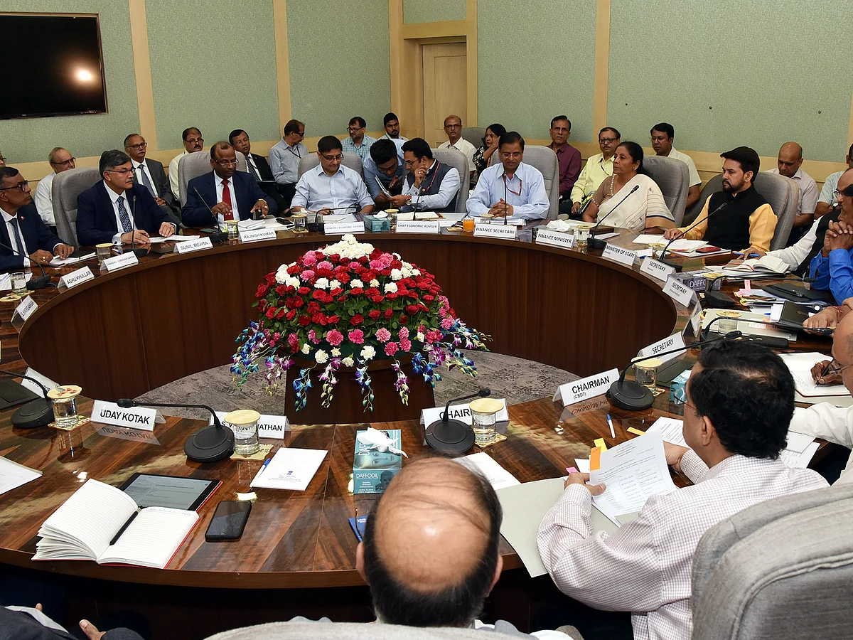 Union minister for Finance and Corporate Affairs Nirmala Sitharaman chairing the Pre-Budget consultation with representatives from Financial Sector &amp; Capital Markets, in New Delhi on June 13, 2019.&nbsp;