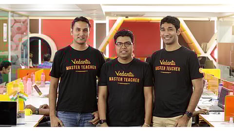 (From left) Vamsi Krishna, CEO and co-founder; Anand Prakash, co-founder; and Pulkit Jain, co-founder and product head, Vedantu.