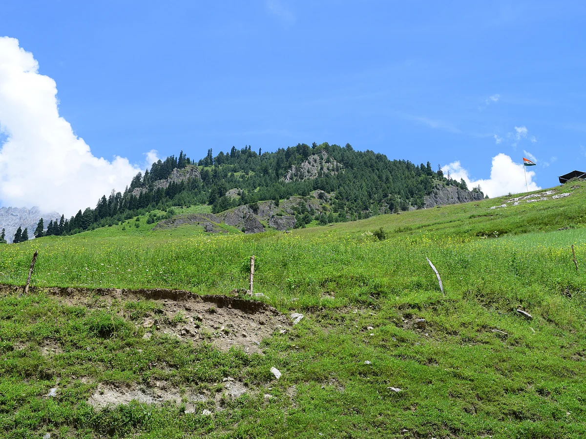 An Indian army post in Jammu and Kashmir and fence view of India-Pakistan Actual Line of Control