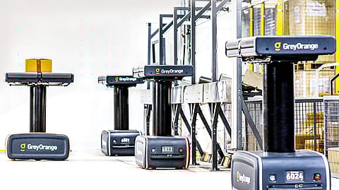 GreyOrange’s latest product, the Flexo modular sortation robot.