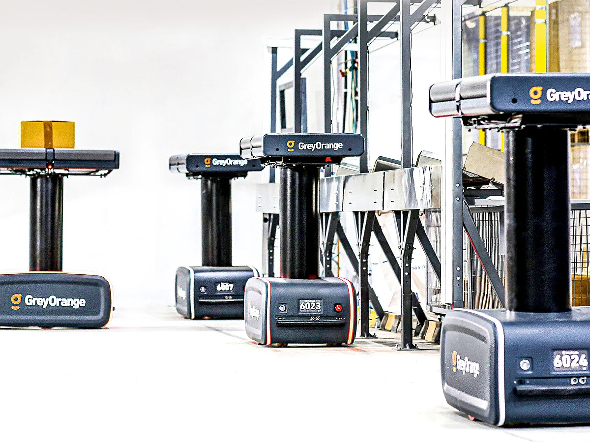 GreyOrange’s latest product, the Flexo modular sortation robot.