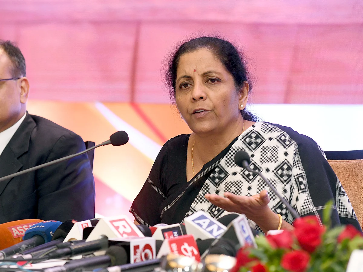 Union minister for finance and corporate affairs Nirmala Sitharaman addressing a press conference, in Guwahati, Assam.