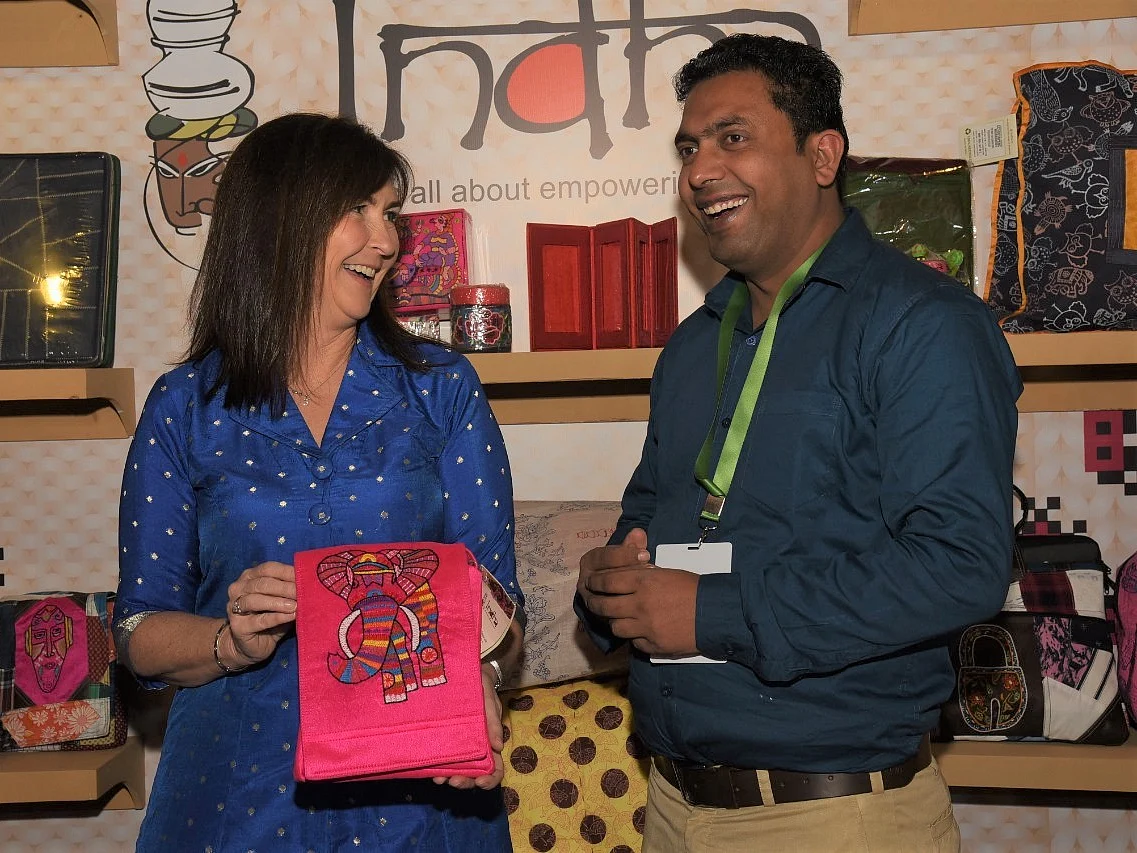 Judith McKenna, President &amp; CEO, Walmart International interacting with a seller at the launch of the Walmart Vriddhi Supplier Development Program.&nbsp;
